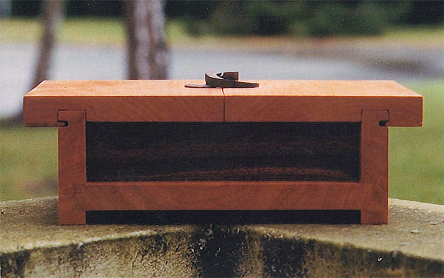 solid cherry and walnut custom wedding box "ES" by yana frank, seen from side